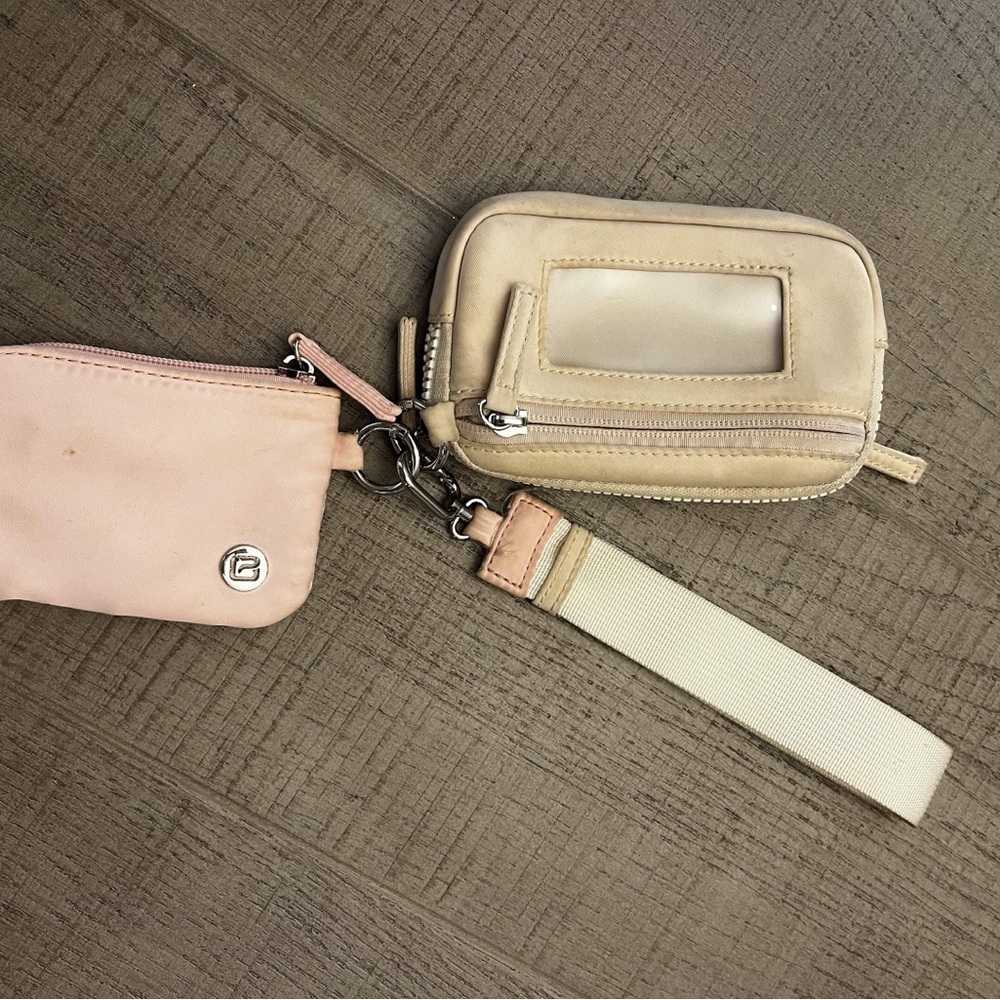 Beige and Light Pink Wristlet Wallet Keychain